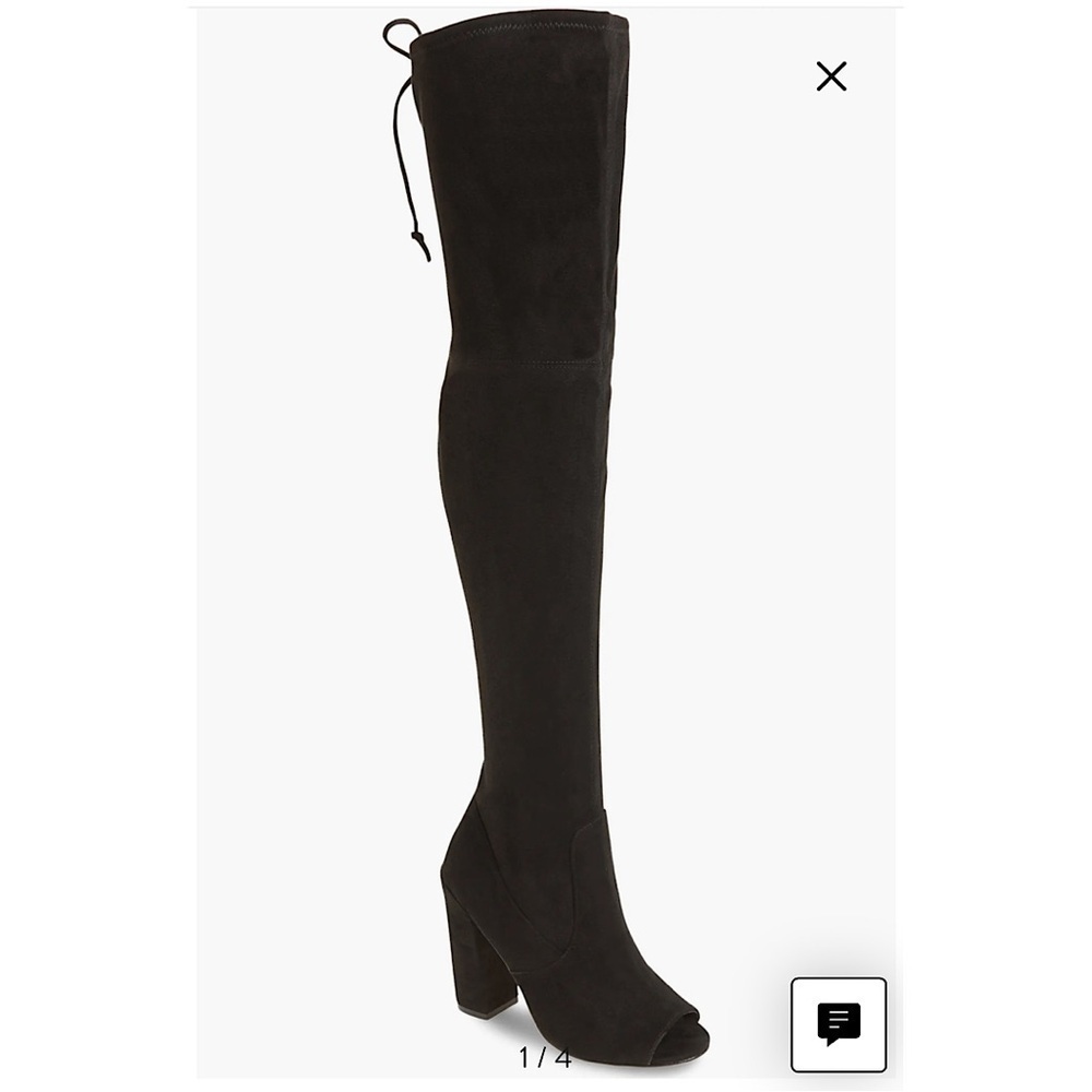Steve Madden Elliana Peep Toe Over the Knee Boot Heel Black Faux Suede Size 8M